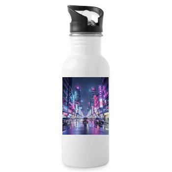 Neon Rain Cityscape - Water bottle with straw - white - Right