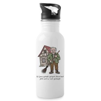 Schwaben Spruch Häuslebauer & Schimpfen - Trinkflasche mit integriertem Trinkhalm - Weiß - Rechts