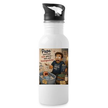 Als Papa wird man nicht geboren: Babychaos - Trinkflasche mit integriertem Trinkhalm - Weiß - Rechts