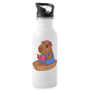 Lesen über Capybara im Ruderboot - Sommerdesign - Trinkflasche mit integriertem Trinkhalm - Weiß - Rechts