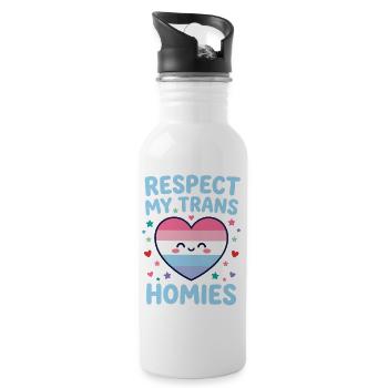 LGBTQ-Pride-Monat – Respektiere meine trans Homies - Trinkflasche mit integriertem Trinkhalm - Weiß - Rechts