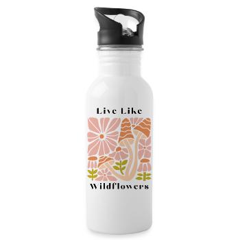 Live like wildflowers Pastellblüten Pilz Muster - Trinkflasche mit integriertem Trinkhalm - Weiß - Rechts