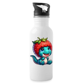 Doux T-rex Dino Fraise Fantaisiste Chapeau Fruité - Gourde avec paille intégrée - blanc - Droite