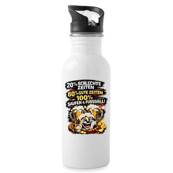 100% Saufen & Fussball Lustiges Fan Länderspiel - Trinkflasche mit integriertem Trinkhalm - Weiß - Rechts