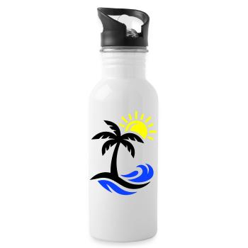 Palme Strand Ozean - Trinkflasche mit integriertem Trinkhalm - Weiß - Rechts