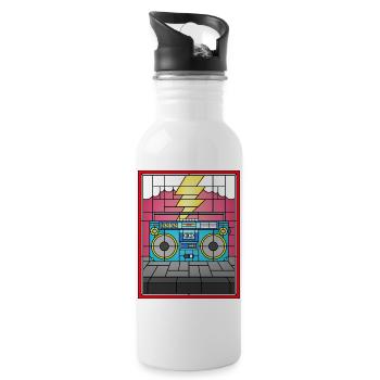 Stained Glass Boombox Illustration - Water bottle with straw - white - Right