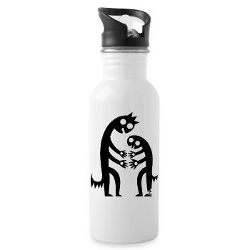 Abstrakt Figuren Umarmung Kreativ Monochrom - Trinkflasche mit integriertem Trinkhalm - Weiß - Rechts