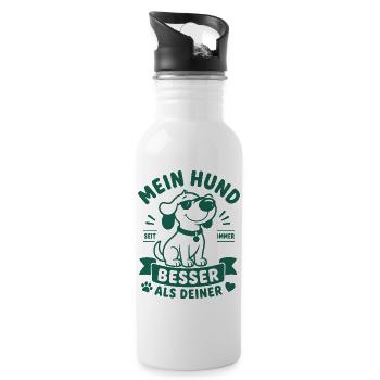 Mein Hund Seit Immer Besser Als Deiner - Trinkflasche mit integriertem Trinkhalm - Weiß - Rechts