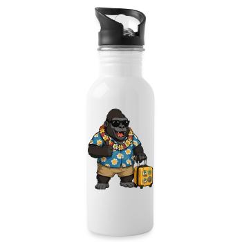 Urlaubs Gorilla Hawaii Hemd - Trinkflasche mit integriertem Trinkhalm - Weiß - Rechts
