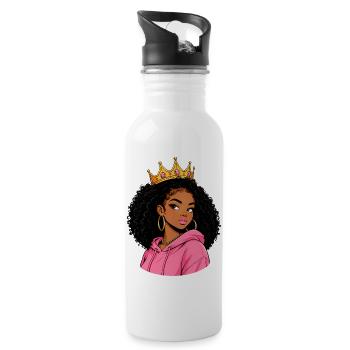 Black Royal – Dame mit rosa Kapuze - Trinkflasche mit integriertem Trinkhalm - Weiß - Rechts