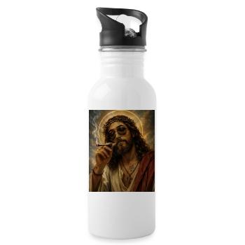 Jesus raucht einen Joint Humor - Trinkflasche mit integriertem Trinkhalm - Weiß - Rechts