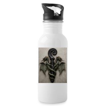 Drachen um den Griffstab - Trinkflasche mit integriertem Trinkhalm - Weiß - Rechts
