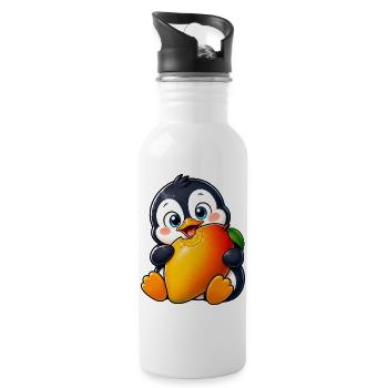Cute Penguin Cartoon Summer Mango Kawaii - Water bottle with straw - white - Right