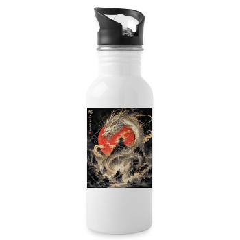 Dragon ancestral et pagode rouge - Gourde avec paille intégrée - blanc - Droite