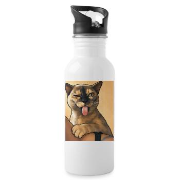 Katzenwink: Zunge raus Cartoon-Kätzchen - Trinkflasche mit integriertem Trinkhalm - Weiß - Rechts