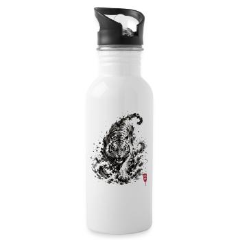 Japan Ink Tiger Welle - Trinkflasche mit integriertem Trinkhalm - Weiß - Rechts