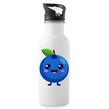 Kawaii Blaubeere Gesicht - Trinkflasche mit integriertem Trinkhalm - Weiß - Rechts