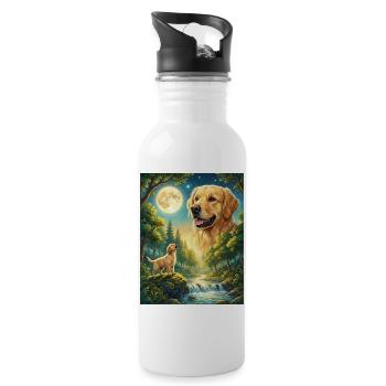 Howling to the Moon Meme Animal Dog Labrador - Water bottle with straw - white - Right