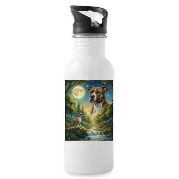 Hurlement au chien de la lune Staffordshire Terrier - Gourde avec paille intégrée - blanc - Droite