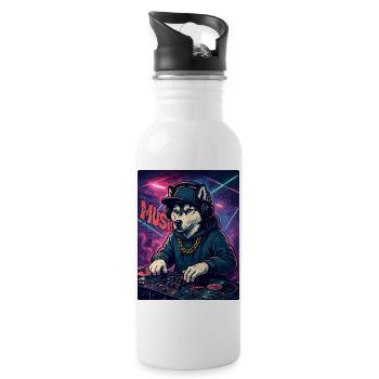 DJ Husky: Club Hund mit Hoodie & Graffiti - Trinkflasche mit integriertem Trinkhalm - Weiß - Rechts