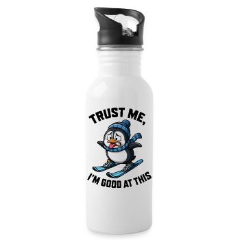 Pinguin Skifahrer Quirky Cartoon Spruch - Trinkflasche mit integriertem Trinkhalm - Weiß - Rechts