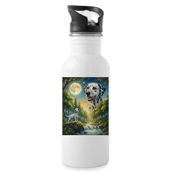 Howling to the Moon Meme Dog Dalmatian - Water bottle with straw - white - Right