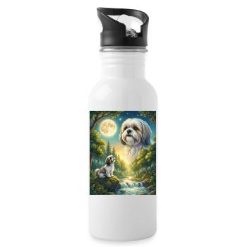Hurlant à la Lune Mème Chien Shih Tzu - Gourde avec paille intégrée - blanc - Droite