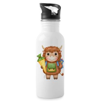 Kawaii Highland-Kuh – Einschulung mit Schultüte - Trinkflasche mit integriertem Trinkhalm - Weiß - Rechts