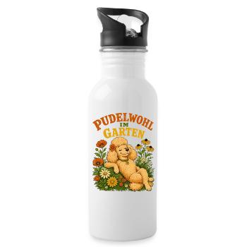 Pudelwohl im Garten - Trinkflasche mit integriertem Trinkhalm - Weiß - Rechts