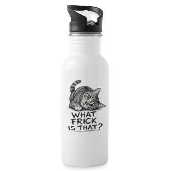 What Frick Is That? Funny Curious Cat - Water bottle with straw - white - Right