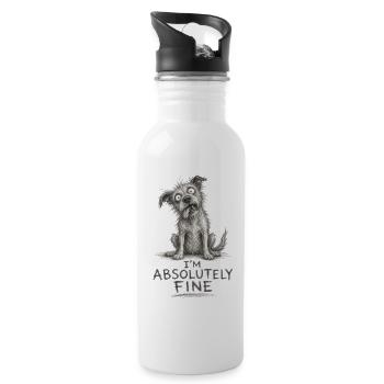 I'm Absolutely Fine Funny Dog Sketch - Water bottle with straw - white - Right