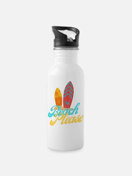 Plage, s’il vous plaît, surfez Palm Sunset - Gourde avec paille intégrée - blanc