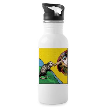 Opossum Beats God's Hand Funny Opossum Meme - Water bottle with straw - white - Right