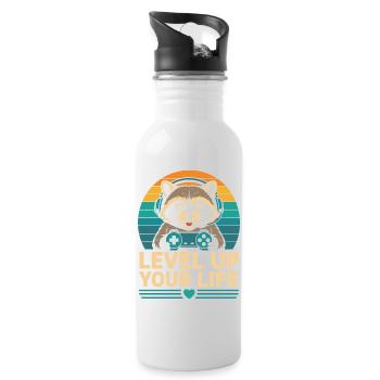 Level Up Your Life Raccoon Gamer - Water bottle with straw - white - Right