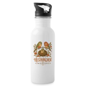 Nesthäkchen Vogel Familie - Trinkflasche mit integriertem Trinkhalm - Weiß - Rechts