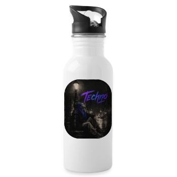 Techno Girl unter Laterne im Regen we Love Techno - Trinkflasche mit integriertem Trinkhalm - Weiß - Rechts