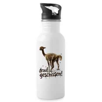 Alpaka "drauf geschissen!" - Trinkflasche mit integriertem Trinkhalm - Weiß - Rechts