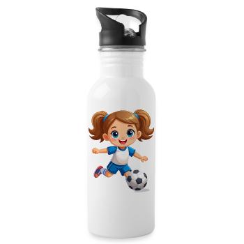 Comic girl as a soccer player with soccer – Sports - Water bottle with straw - white - Right
