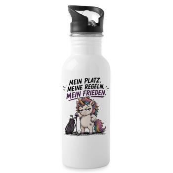 Mein Platz Meine Regeln Mein Frieden Einhorn Golf - Trinkflasche mit integriertem Trinkhalm - Weiß - Rechts