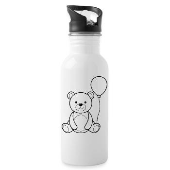 Teddy Bear Holding Balloon - Water bottle with straw - white - Right