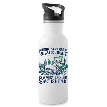 Belfast Journalist And Spoiled Dachshund Dog - Trinkflasche mit integriertem Trinkhalm - Weiß - Rechts