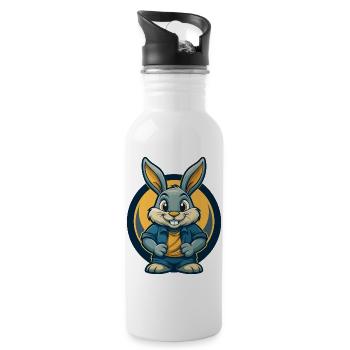 Rabbit Kawaii Maskottchen Cartoon Clipart Logo Abzeichen - Trinkflasche mit integriertem Trinkhalm - Weiß - Rechts
