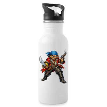 Seeräuber mit blauem Kopftuch - Trinkflasche mit integriertem Trinkhalm - Weiß - Rechts