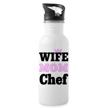 Wife Mom Chef - Statement Design für Mütter - Trinkflasche mit integriertem Trinkhalm - Weiß - Rechts