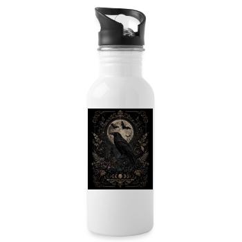 Gothic Raven & Moon – Dark Botanical Victorian Art - Trinkflasche mit integriertem Trinkhalm - Weiß - Rechts