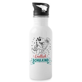 Endlich Schulkind Dino - Trinkflasche mit integriertem Trinkhalm - Weiß - Rechts