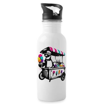 Pinguin am Eiswagen im Stencil Style - Trinkflasche mit integriertem Trinkhalm - Weiß - Rechts