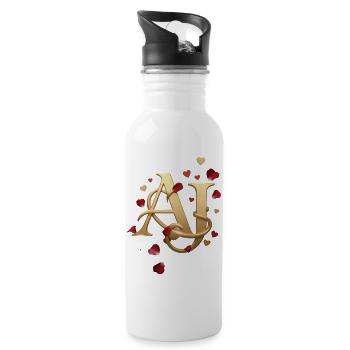 Goldenes AJ Monogram mit Rosen - Trinkflasche mit integriertem Trinkhalm - Weiß - Rechts