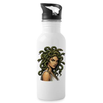 Medusa Schlangenhaar Ikone - Trinkflasche mit integriertem Trinkhalm - Weiß - Rechts