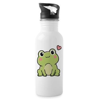 Süßer Kawaii-Frosch mit Herz-Cartoon-Aufkleber - Trinkflasche mit integriertem Trinkhalm - Weiß - Rechts